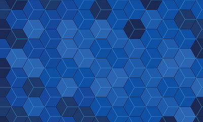Hexagon pattern. Blue technology background. Texture of geometric shapes, hexagons. Lines, dots, cells, honeycombs.