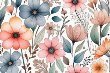 Spring or summer cutest card or poster with hand drawn wildflowers.