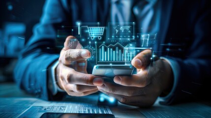 Online businessmen use Mobile phone with financial application financial innovation technology e-commerce services Smart and growing digital transactions digital marketing