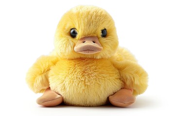 Duck plush toy in close-up, front view, isolated on a white background. Generative Ai