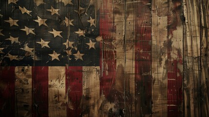 Detailed close-up of a U.S. flag against a vintage wooden background, highlighting a rich, patriotic narrative