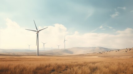 A wind turbine on a plain - obrazy, fototapety, plakaty