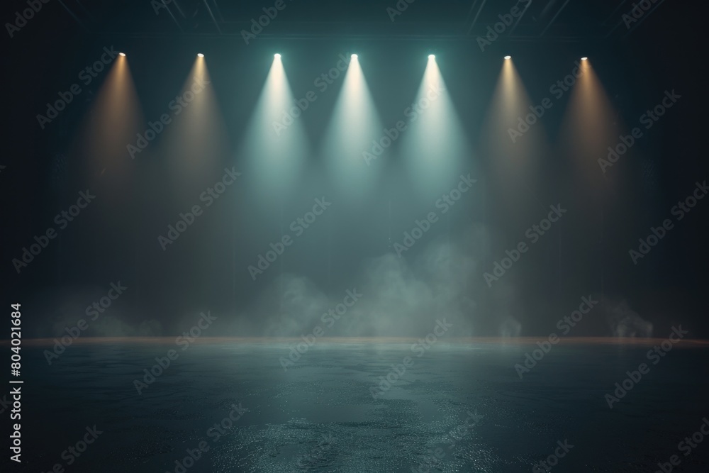 Poster a minimalist stage setup with four spotlights. perfect for a variety of event themes