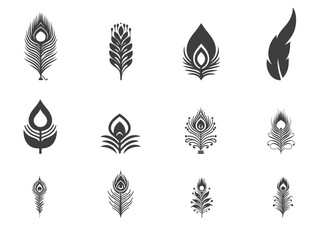 peacock feather icon set vector for the Janmashtami festival in India.