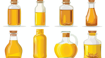 Bottles of flax oil on white background Vector styl