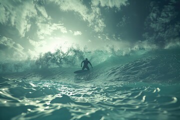 A man riding a wave on top of a surfboard. Perfect for sports and summer themed designs