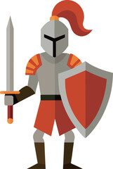 Illustration of a knight with a sword and shield on a white background