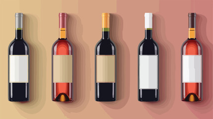 Bottles of wine with blank labels on color background