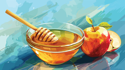 Bowl of honey and apples for Rosh Hashanah celebratio