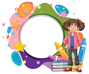 Naklejka premium Young girl surrounded by colorful art elements