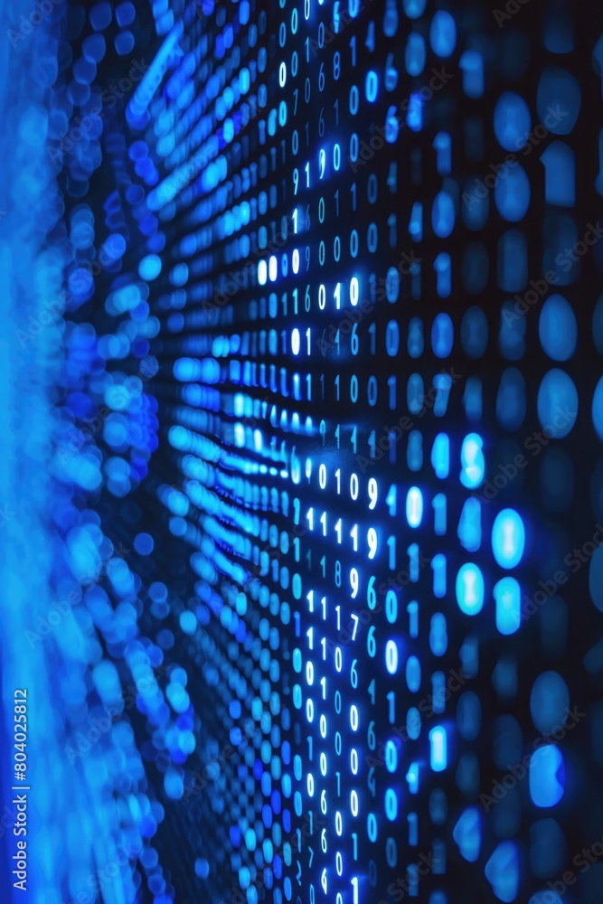 Poster close up of a computer screen with blue lights. perfect for technology concepts
