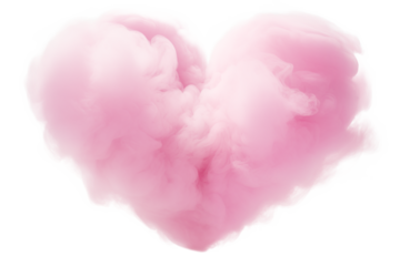 Pink cloud in the shape of a heart isolated on a transparent background.
