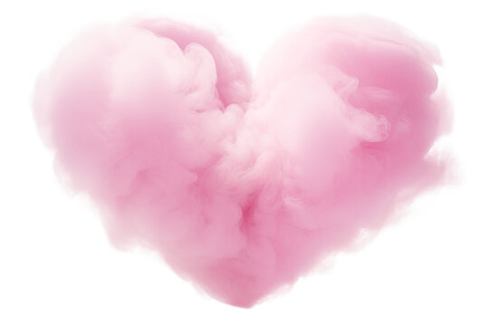 Pink cloud in the shape of a heart isolated on a transparent background.