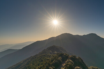 Mounts Chaukhamba and Bandarpunch, Himalaya, panoramic view of Indian Himalayas mountains, great...