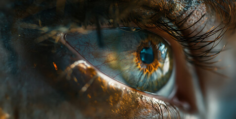 A macro lens reveals the extraordinary details and patterns of a human eye iris, portraying its unique beauty