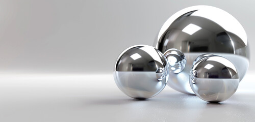 High-tech themed 3D background with sleek silver spheres against white.