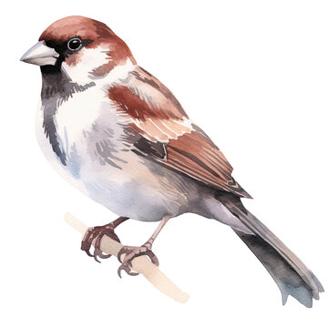 recommend clip art: AI-Generated Watercolor Sparrow on a branch Clip Art Illustration. Isolated elements on a white background.