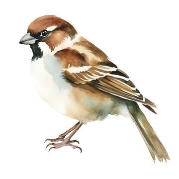 recommend clip art: AI-Generated Watercolor Sparrow Clip Art Illustration. Isolated elements on a white background.