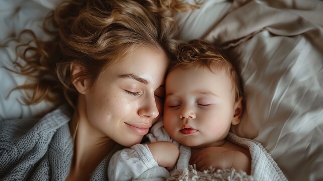 A tender photo of a mother and child in pastel colors
