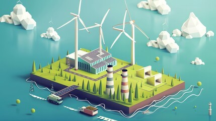 Wind power plant and technology. Smart grid. Renewable energy. Generative AI