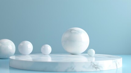 A blue marble is placed on a marble slab