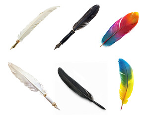 Collection of black quill pen isolate on transparency background PNG