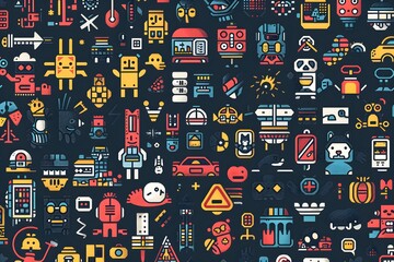 Seamless pattern of toys and cartoons. Seamless abstract background.