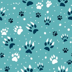 Naklejka premium Seamless pattern of wildlife tracks in freshly fallen snow, Generative AI