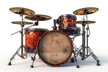 Isolated drum set on a white backdrop. Generative AI