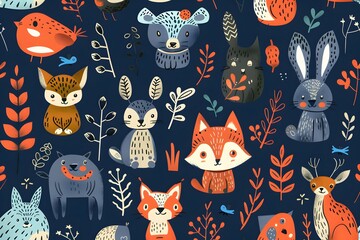 Naklejka premium Seamless pattern of animal cartoons. Seamless abstract background.