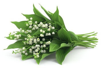 Isolated lily of the valley on a white backdrop. Generative Ai