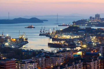 Vladivostok city, Primorsky Krai, Far East of Russia. Evening view of Diomede Bay and the Eastern...
