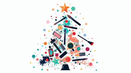 Christmas tree made of makeup cosmetics and décor 