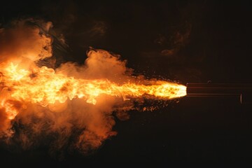 A fire extinguisher releasing flames. Suitable for fire safety concepts