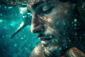 Underwater swimming created with generative ai person enjoys summer pleasant water swimming diving