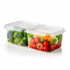 Healthy fresh green vegetable and food plastic container