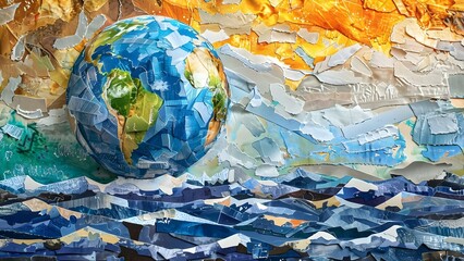 Earth climate change and global warming depicted in paper collage art . Concept Climate Change, Global Warming, Paper Collage Art