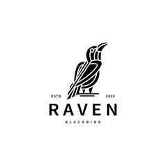 Fototapeta premium black bird raven logo design illustration
