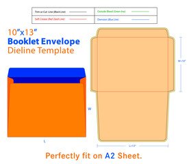 Booklet Envelope W 10, L 13 Inches Dieline Template