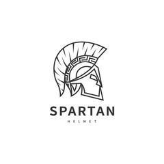 spartan warrior helmet logo design with line art style