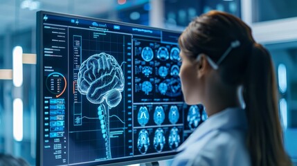 Innovative medical technology diagnose and examine patient brain with intelligence software in hospital