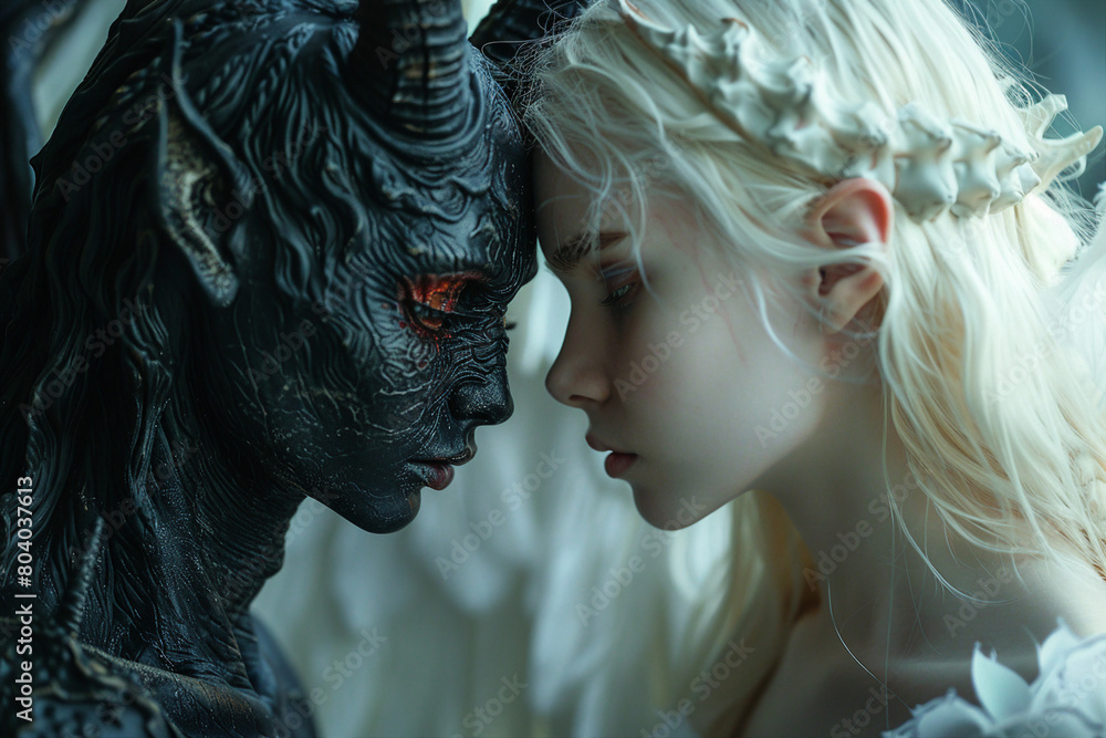 Poster two devils portrait of mythological characters generative ai