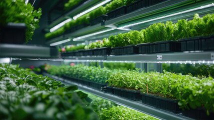 A building filled with terrestrial plants growing on shelves