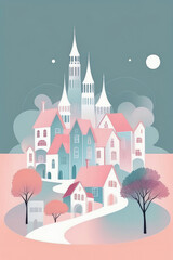 Landscape with Village in a Blossoming Floral Landscape.