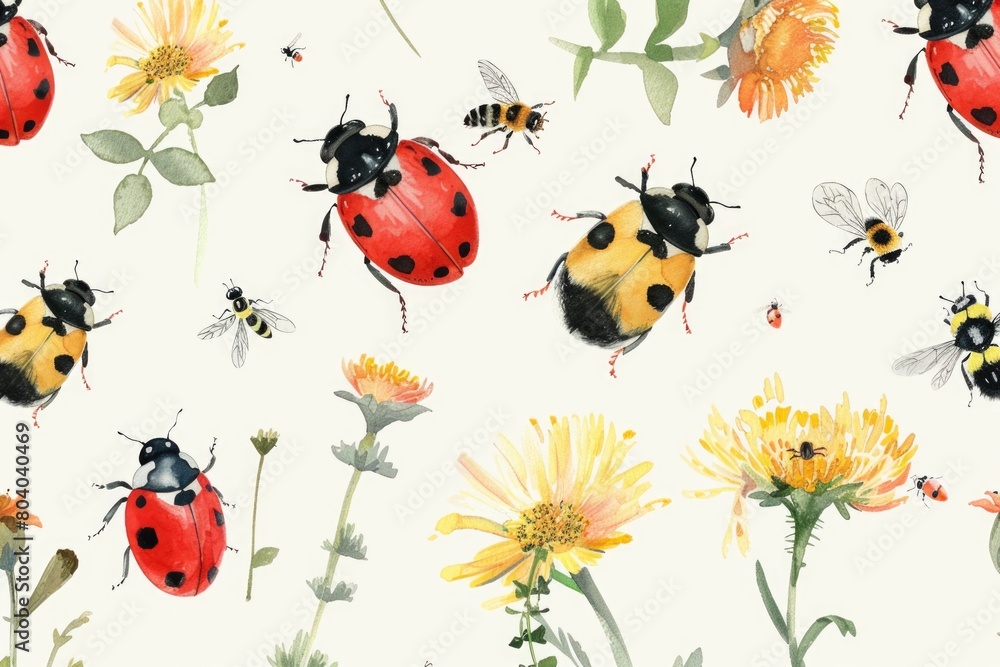 Aufkleber pattern of ladybugs and bees, versatile for multiple uses