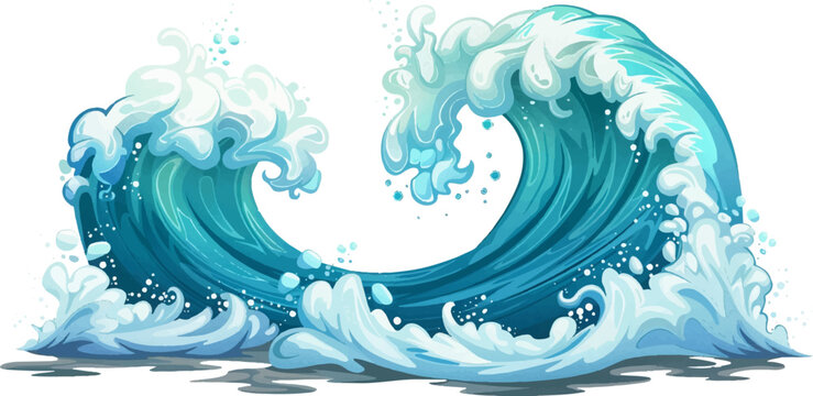 cartoon illustration of big wave isolated on white background