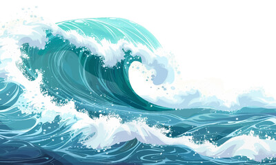 cartoon illustration of big wave isolated on white background