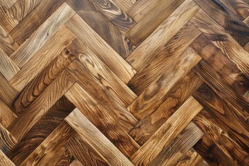 Close up of a wooden floor with a herringbone pattern. Suitable for interior design projects
