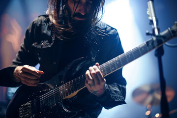 Obraz premium Crazy rockers at rock concert in night club heavy metal performance rock and roll lifestyle Generative AI