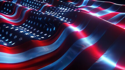 USA Flag Colors and Stars Abstract Wavy American Design